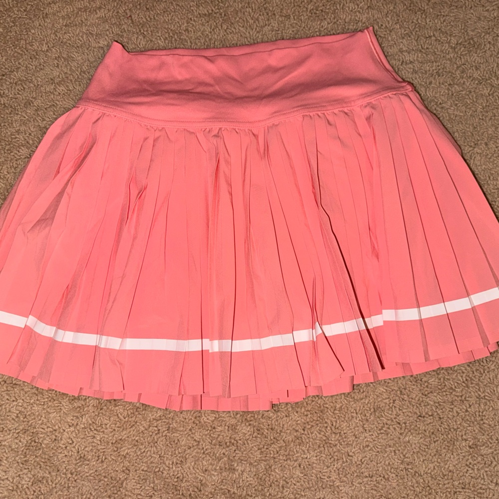 aerie Coral Pleated Mini Skirt with White Stripe